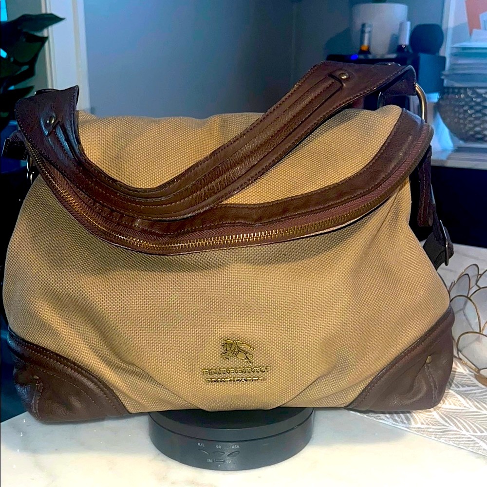 BURBERRY BLUE LABEL LEATHER AND CANVAS 2-WAY SATCHEL BAG AUTHENTIC